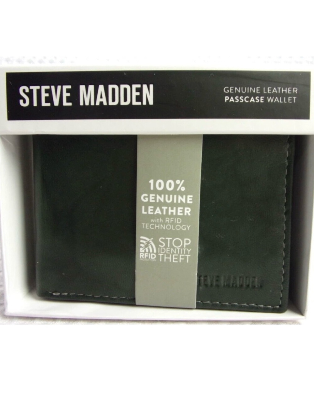 Steve Madden Black Genuine Leather Passcase Wallet